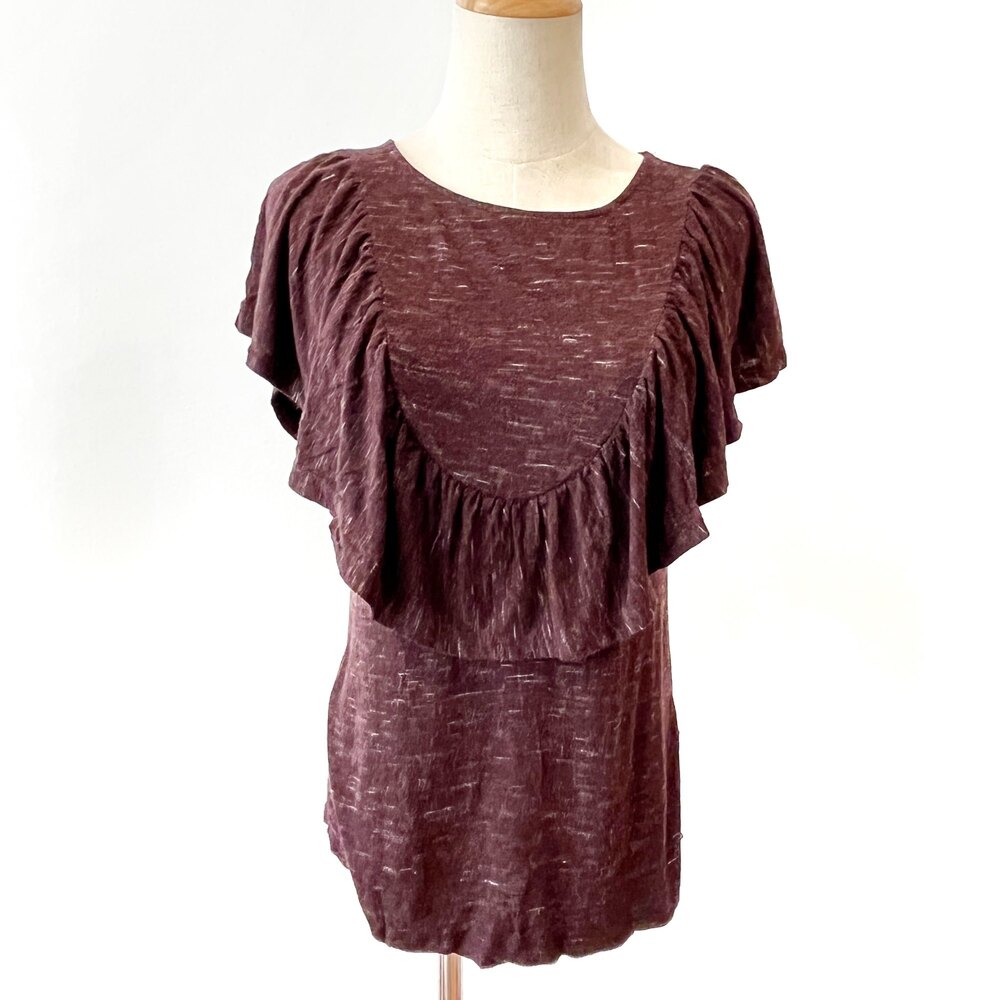 RXB Burgundy Flutter Sleeve Knit Top XS